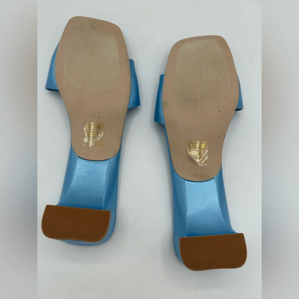 Jeffrey Campbell Women's Low Key Slip On Kitten Heels Sandals Blue Satin 8.5 - Picture 10 of 11